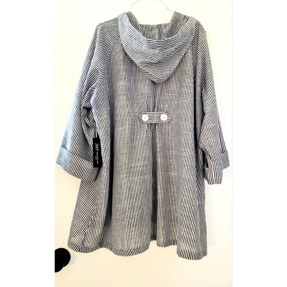 NWT Jones New York Lightweight Jacket Striped Hood Linen New With Tag Size 1X - Picture 4 of 13